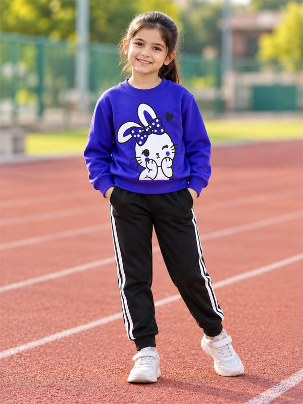 Girls  Bunny Sweatshirt & Black Striped Trouser Set