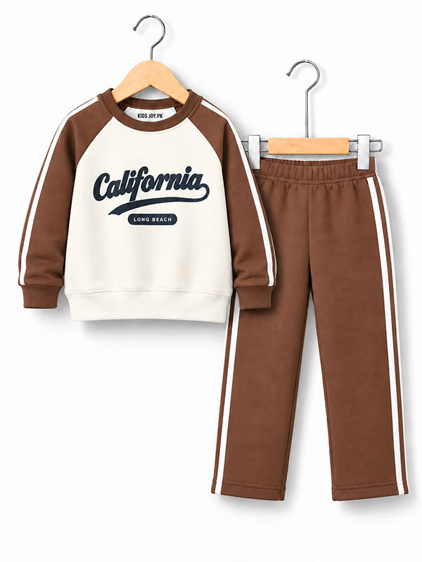 Boys California Brown and Cream Tracksuit Set