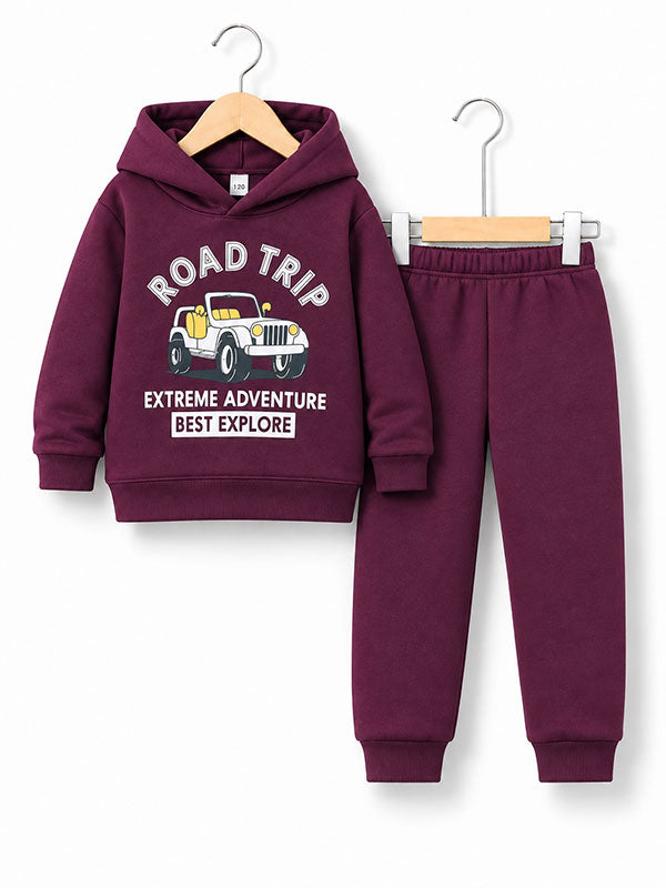 Boys Road Trip Maroon Tracksuit Set