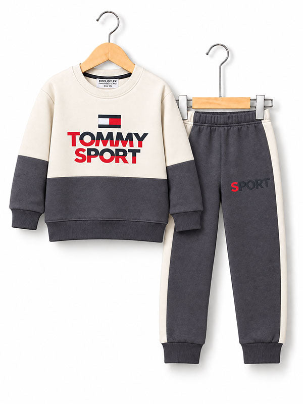 Boys Tommy Sport Grey and Cream Tracksuit Set