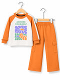 Girls Admire Yourself Orange and Cream Sweatshirt with Orange Cargo Trousers