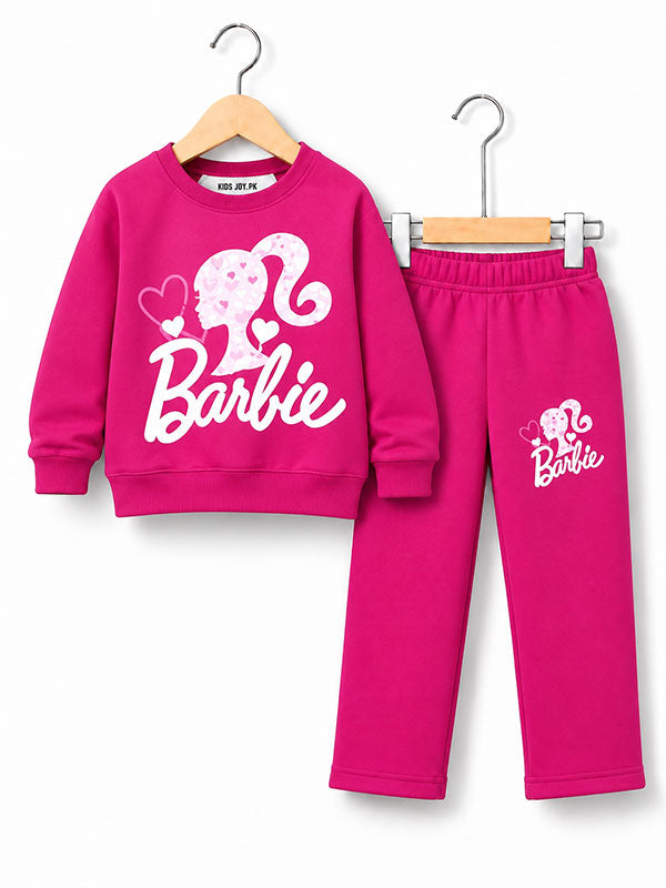 Girls Barbie Pink Winter Tracksuit Set