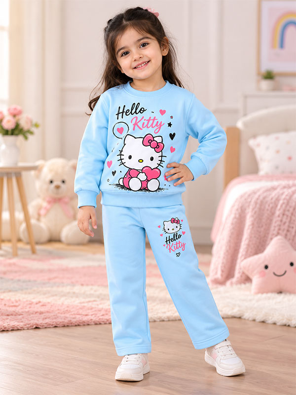 Girls Hello Kitty Sky Blue Tracksuit Set on Model
