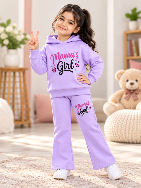 Girls Mama's Girl Lilac Tracksuit Set on Model