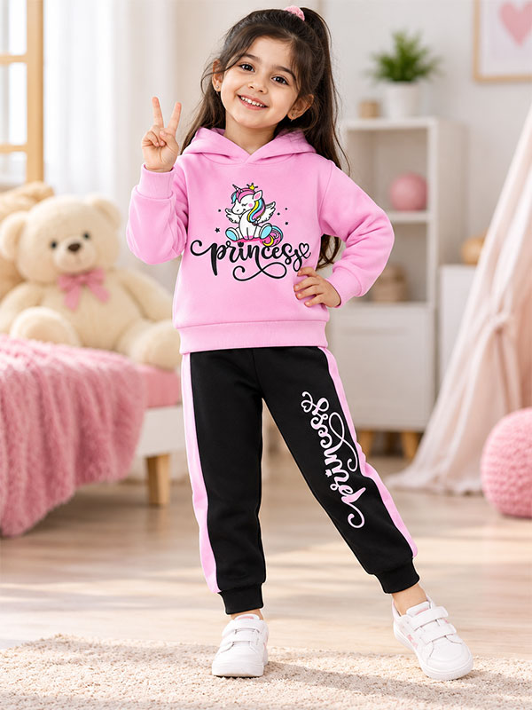 Girls Princess Pink Black Tracksuit Set on Model