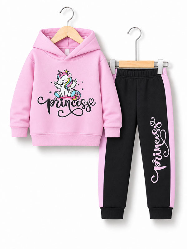 Girls Princess Pink Black Tracksuit Set