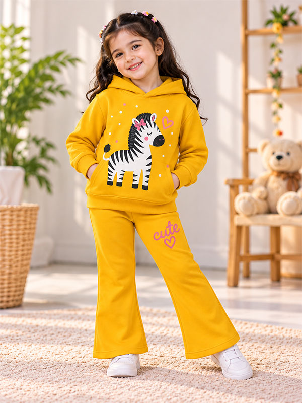 Girls Zebra Yellow Tracksuit Set on Model